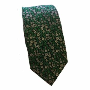 Green White Floral Woven Silk Tie