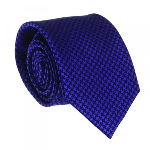 Navy Purple Pied De Poule Woven Silk Tie