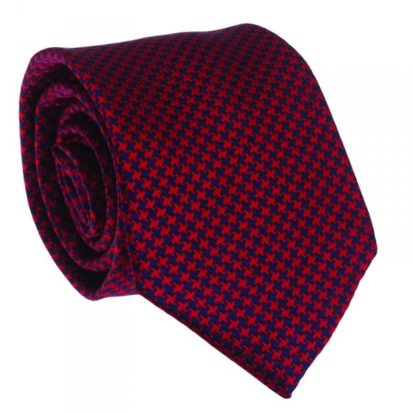 Navy Red Pied De Poule Woven Silk Tie