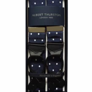 Polka Dot Brace with Leather End – Navy White